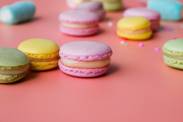 Colorful macaroon on colored background