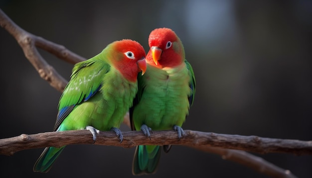 Бесплатное фото Красочные ара сидят на ветке, наслаждаясь праздником тропических лесов, созданным ии