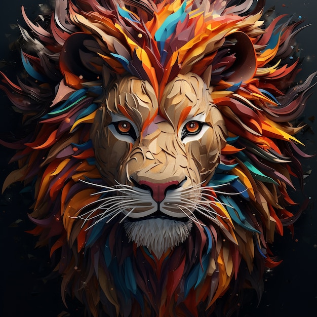 Бесплатное фото Красочный лев-самец в студии