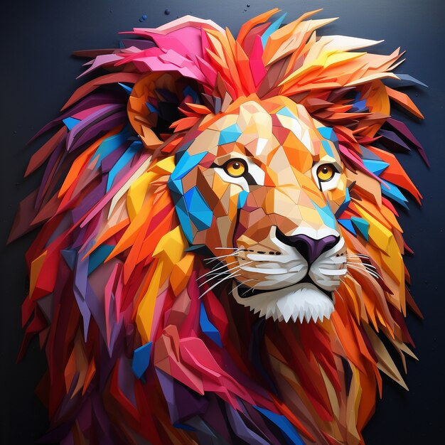 Colorful male lion in studio