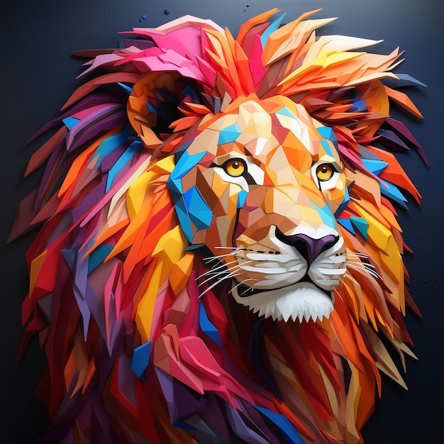 Colorful male lion in studio