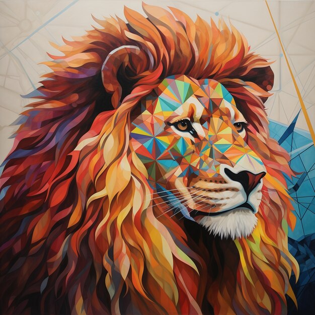 Colorful male lion in studio