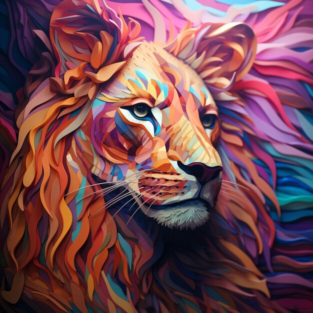 Colorful male lion in studio