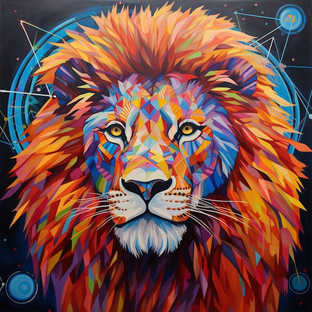 Colorful male lion in studio