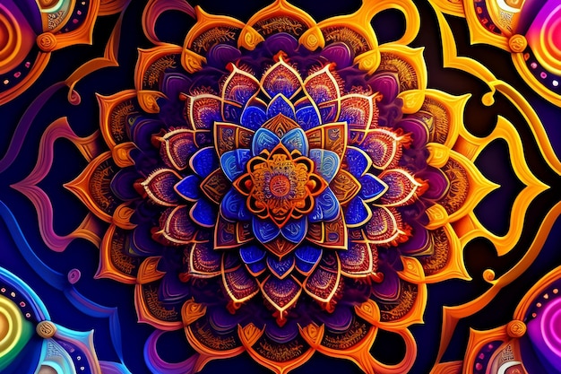 A colorful mandala with a blue background.