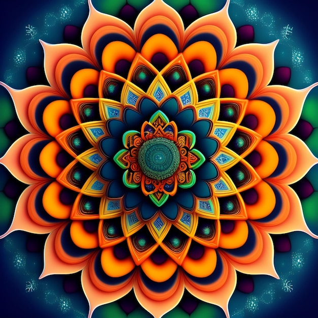 A colorful mandala with a large circle in the center.