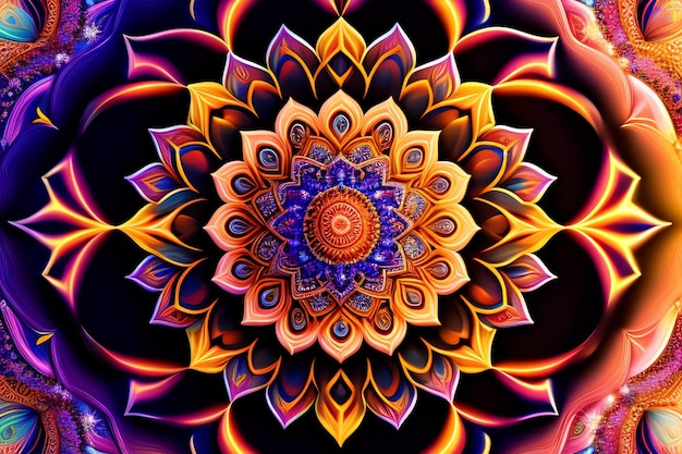 Free photo a colorful mandala with a purple background.