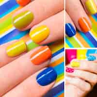 Free photo colorful manicure on model collage