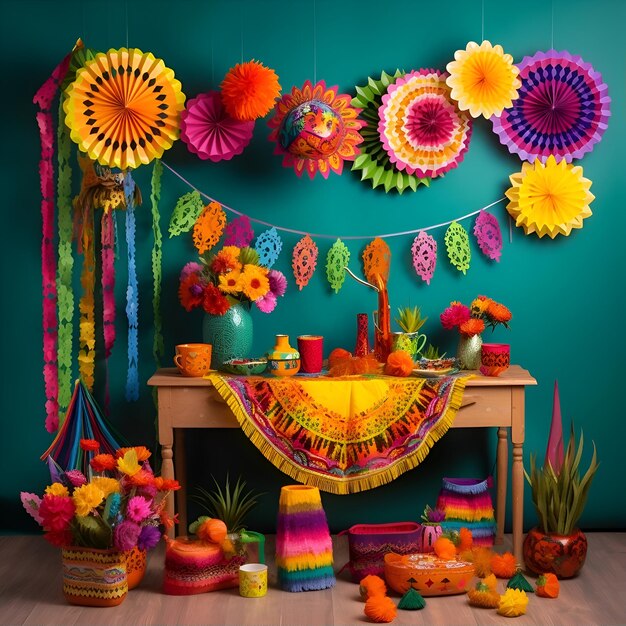 Colorful mexican decoration for celebrating Dia de los Muertos in Mexico