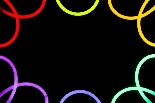 Colorful neon border curved design on black background