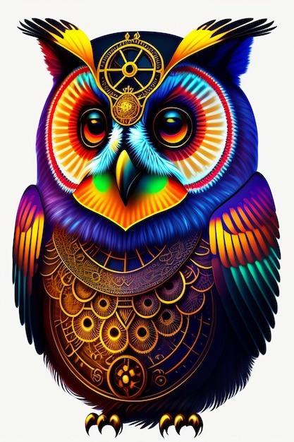 A colorful owl with the word owl on the back