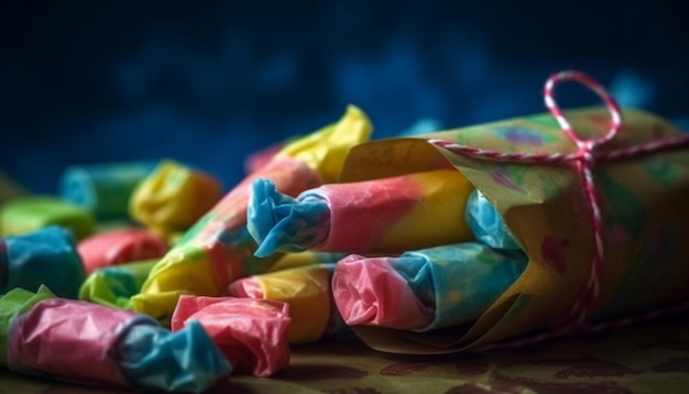 Colorful packaging sweet indulgence childhood joy fun celebration generated by AI