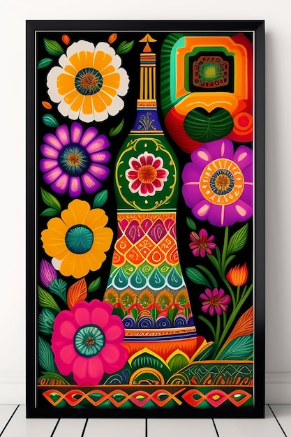 Foto gratuita un dipinto colorato di un vaso con fiori su di esso