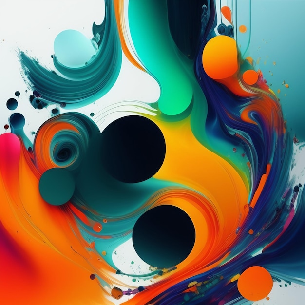 A colorful painting with a black circle in the middle.