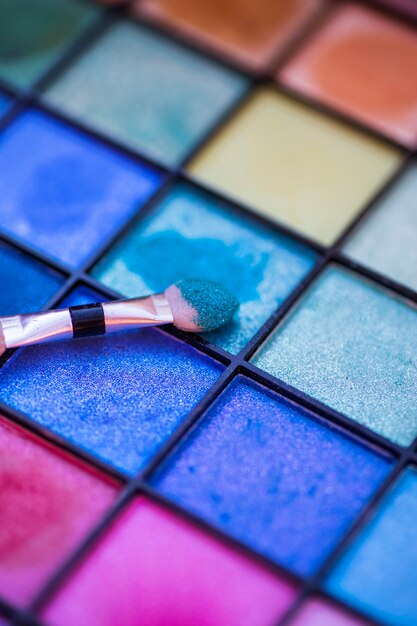 Colorful palette for makeup with brush