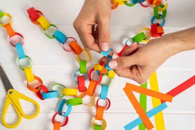 Colorful paper chains still life