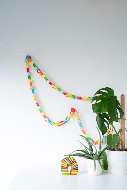 Colorful paper chains still life