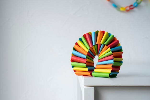 Colorful paper chains still life