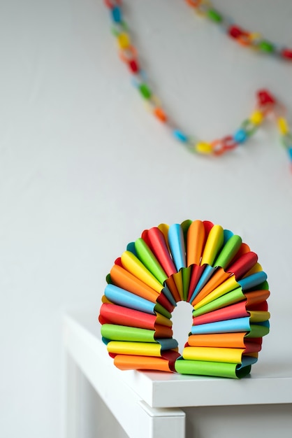 Colorful paper chains still life