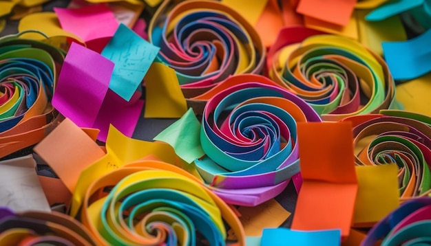 Free photo colorful paper flowers are arranged in a pile.