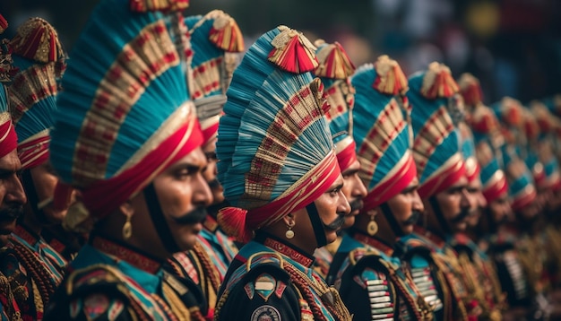 Colorful parade celebrates indigenous culture with traditional clothing generated by AI