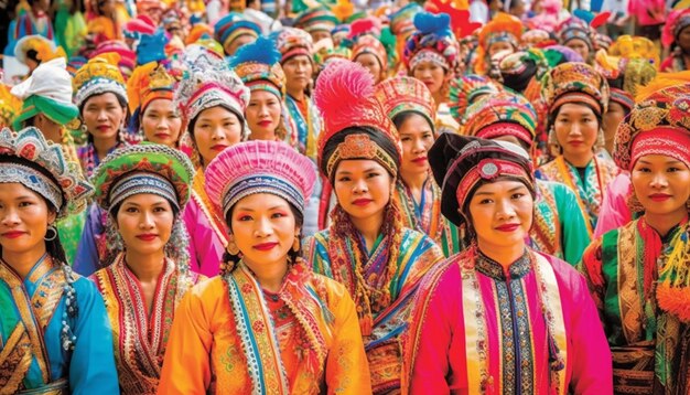 Colorful parade of traditional clothing and culture generated by AI