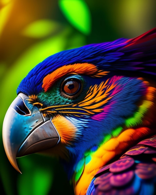 A colorful parrot with a blue beak and a yellow beak.