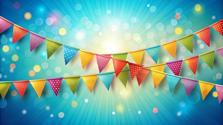 मुफ़्त फोटो colorful party flags banner with bokeh background