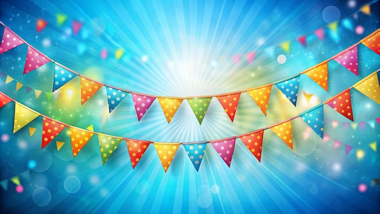 मुफ़्त फोटो colorful party flags on a blue background