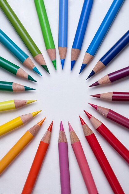 Colorful pencils in a circle