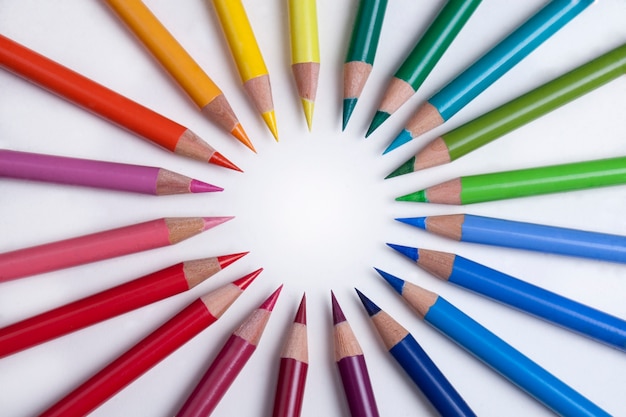 Colorful pencils in a circle