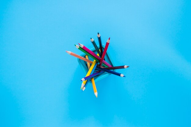 Colorful pencils in pencil pot