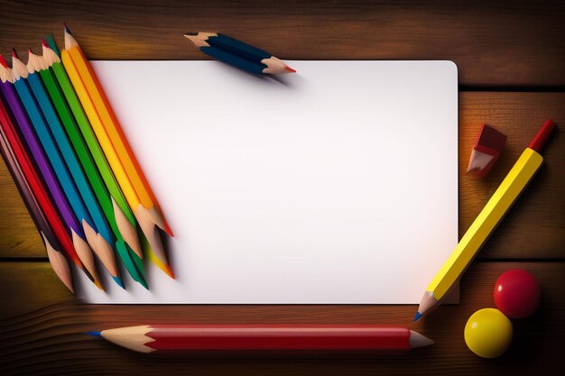 Colorful pencils on a table with a yellow pencil and a yellow pen