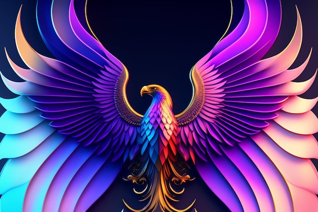 A colorful phoenix bird with a blue background