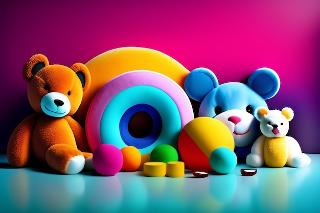 테디 베어와 일부 장난감의 다채로운 그림