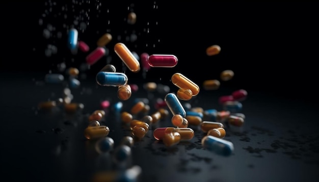 Colorful pills spill tempting addiction and excess generative AI