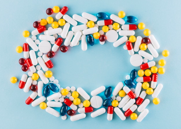 Colorful pills with copyspace