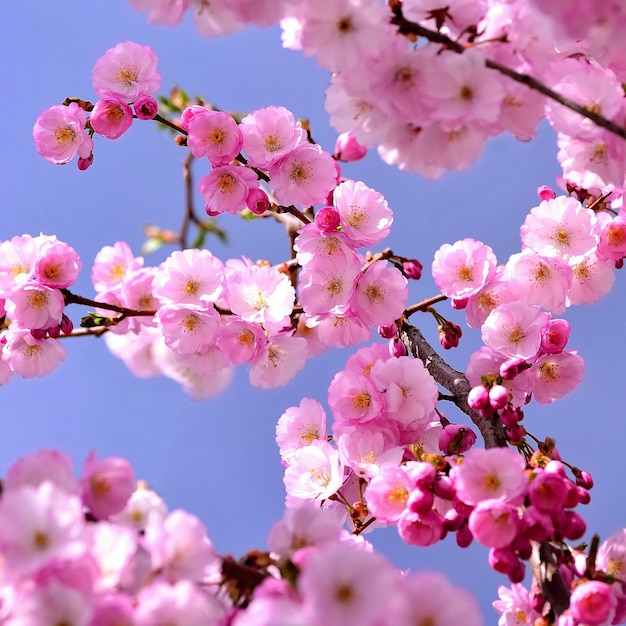 "Colorful pink flowers on branch"