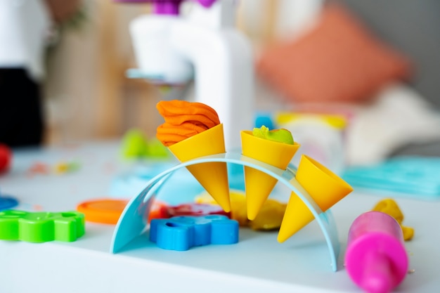Colorful playdough arrangement on table
