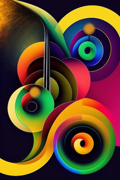 A colorful poster with a guitar and the word music on it.