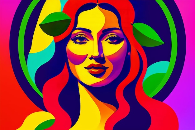 A colorful poster with a woman's face and the word love on it