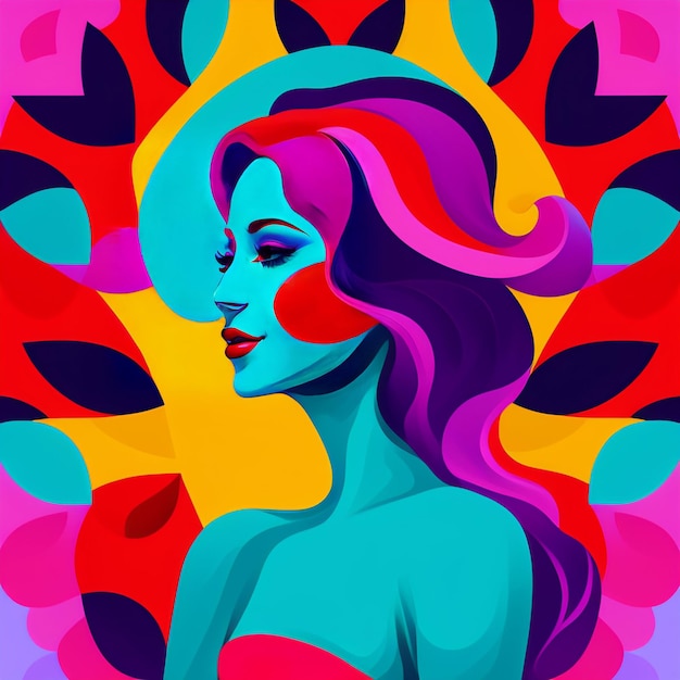 Foto gratuita un poster colorato con il volto di una donna e la parola amore sopra