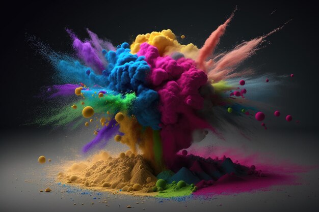 Colorful powder explosion Happy holi festival of colors art concept