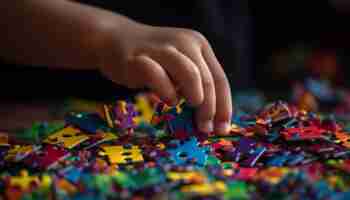 Free photo colorful puzzle piece completes childhood fun generated by ai