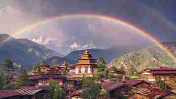 Foto gratuita l'arcobaleno colorato che appare nel cielo sopra il paesaggio naturale