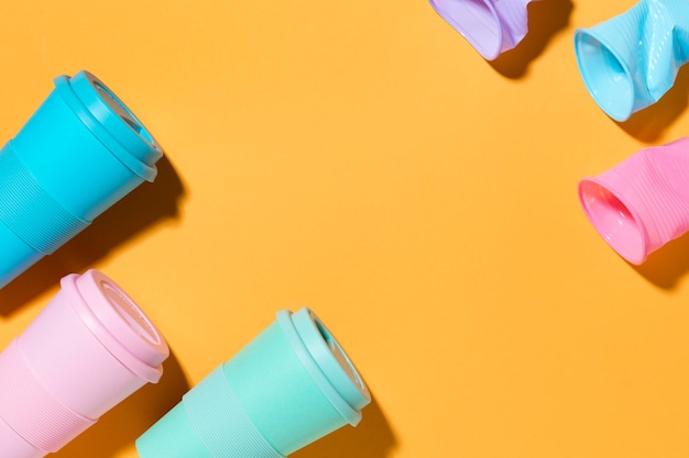 Colorful reusable cups on the table