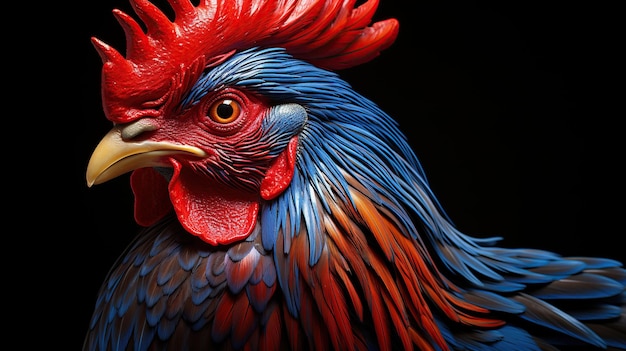 Foto gratuita ritratto di gallo colorato su sfondo nero primo piano