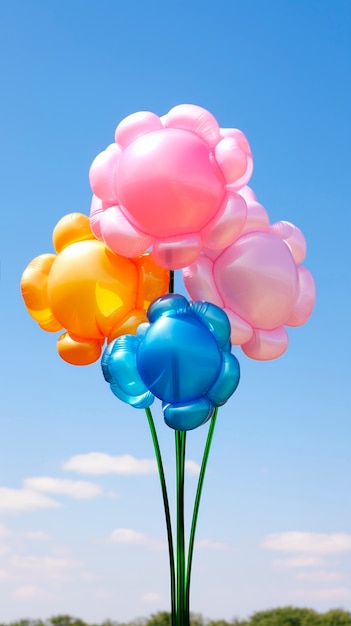 Foto gratuita palloncini di rose colorate contro il cielo