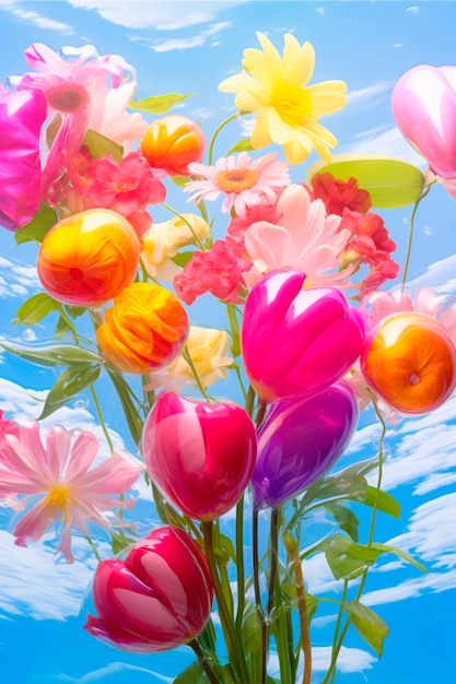 무료 사진 하늘을 배경으로 화려한 장미 꽃다발