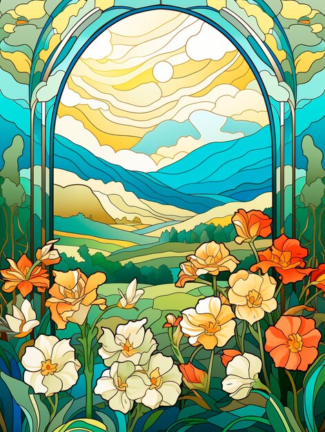 Colorful scene with art nouveau inspired creation